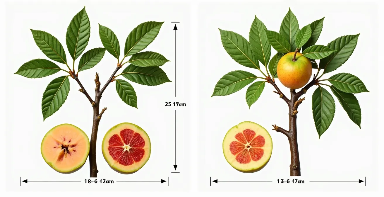 Diagrama comparativo de diferentes estructuras de poda en árboles frutales mostrando impacto en distribución de luz y desarrollo de fruta