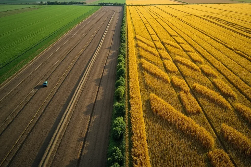 Infografía mostrando cómo las malas decisiones agrícolas en invierno generan problemas en cascada en verano, como compactación de suelo y plagas.