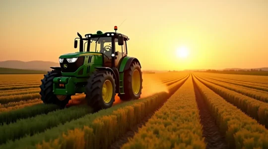 Tractor moderno con sistemas de autoguiado GPS trabajando en campo agricola con precision