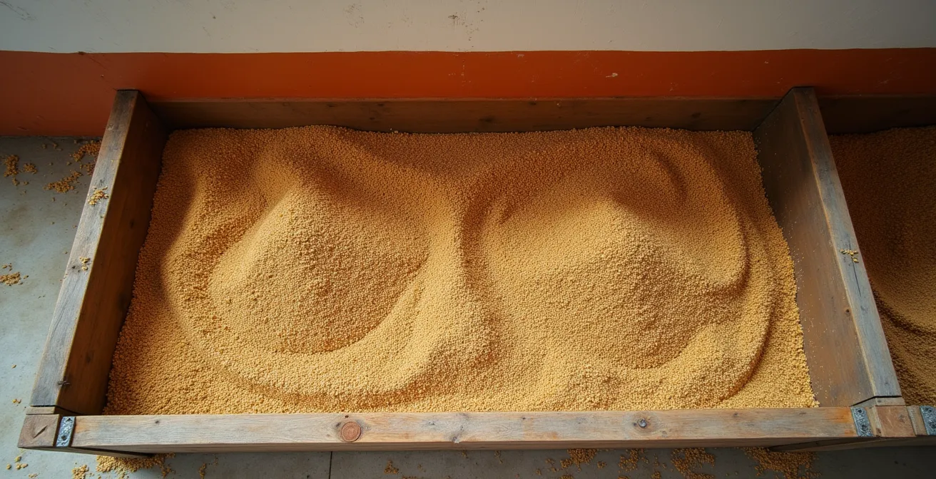 Vista cenital de comedero mostrando la separación de partículas por selectividad animal