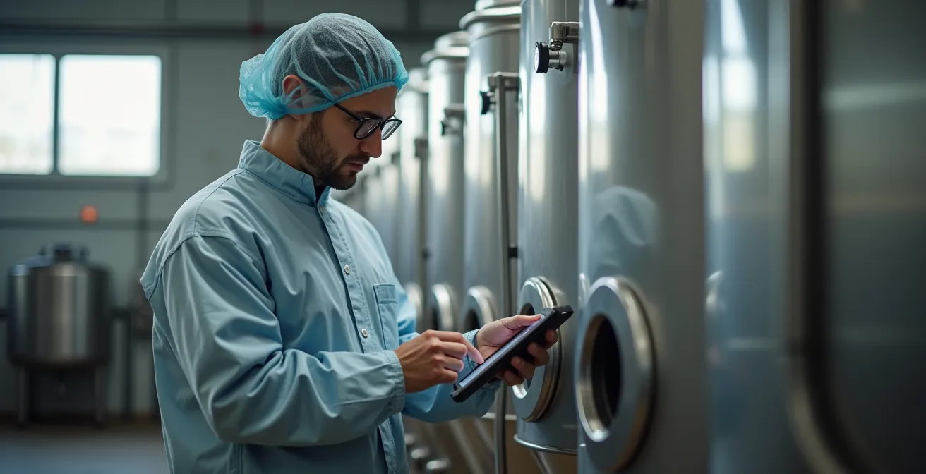 Vista cenital de instalaciones ganaderas mostrando flujo de procesos y puntos críticos