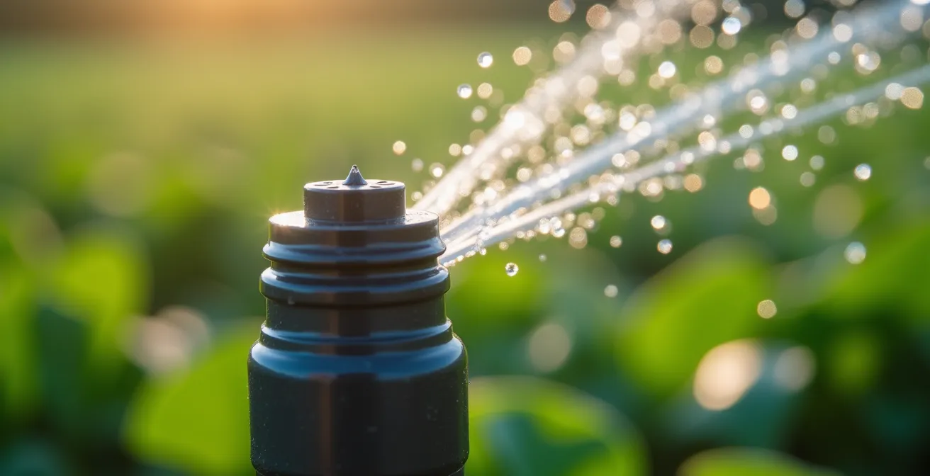 Vista aérea de instalación de tratamiento de aguas con campos agrícolas adyacentes