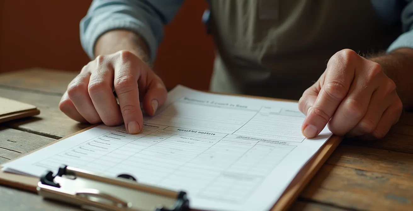 Mesa de trabajo con plantillas de protocolo para olivar y cultivo de invernadero sin texto visible
