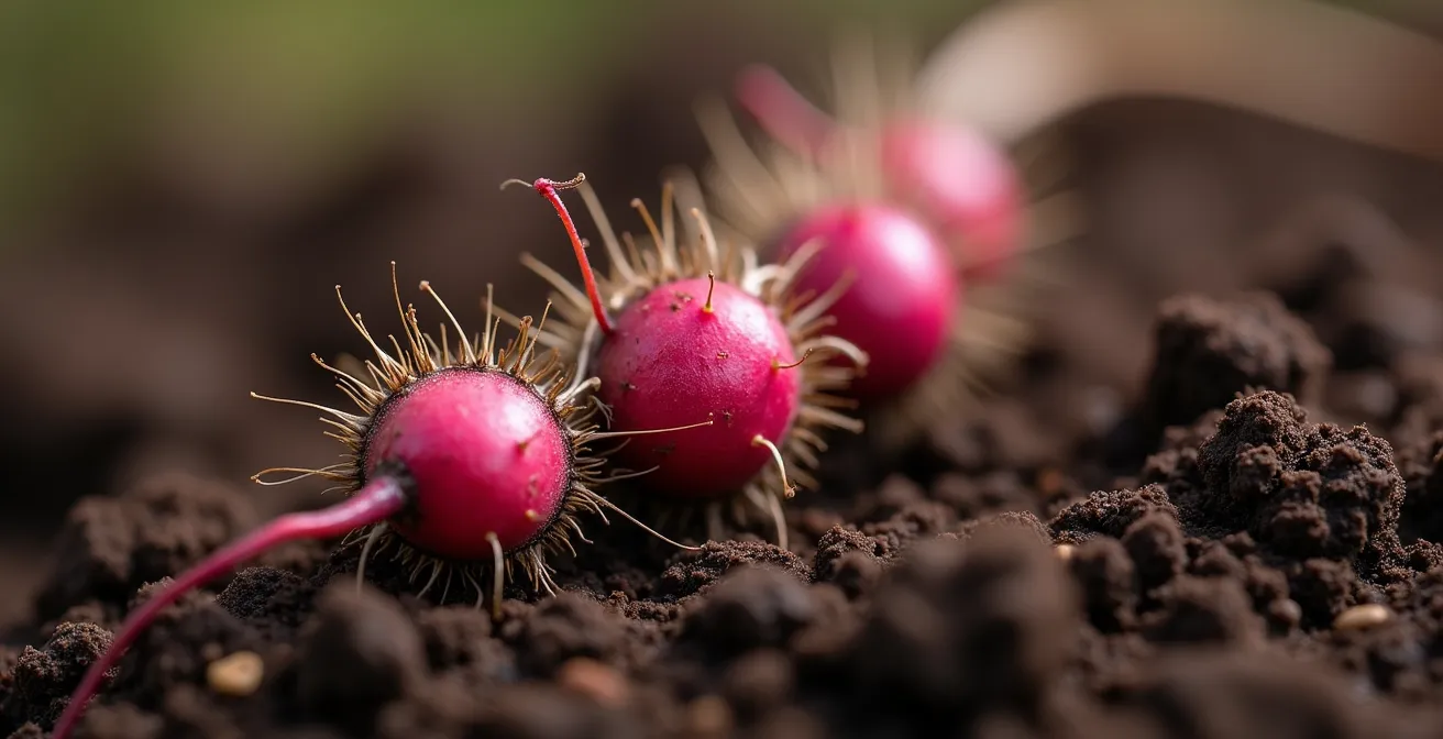 Detalle macro de raíces de leguminosa mostrando nódulos rosados de bacterias fijadoras de nitrógeno